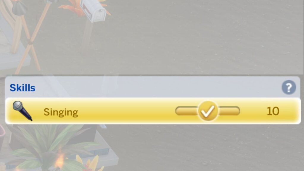 A screenshot from The Sims 4 showing a level 10 singing skill from city living