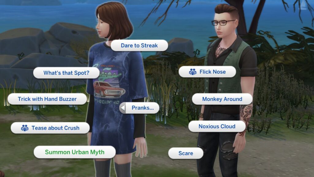 A screenshot from The Sims 4 showing the option to Summon Urban Myth as a teen