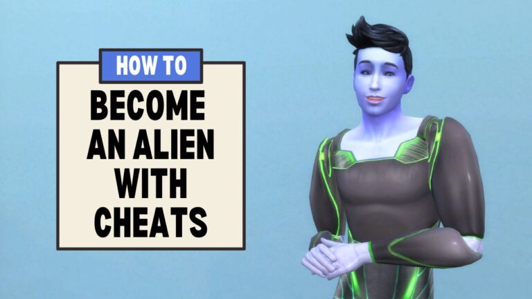 This image has a set of squares on the left side that say "how to become an alien with cheats" and beside that is an alien posing