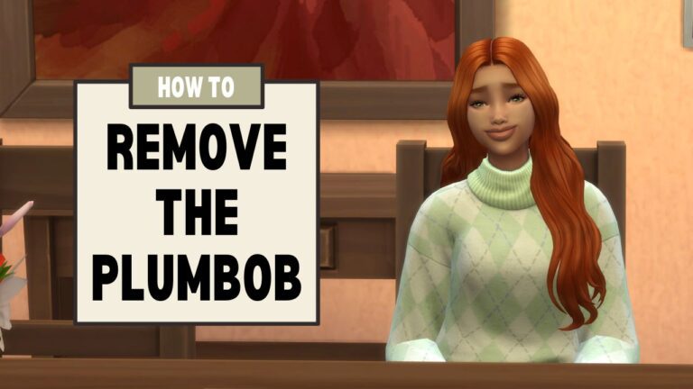This image has a set of boxes that say "how to remove the plumbob" and beside that is a sim sitting at a table