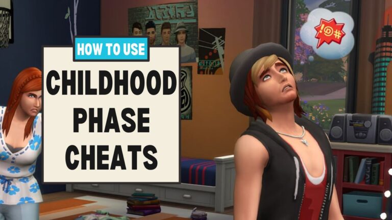 This image has a set of boxes on the left with text that says "how to use childhood phase cheats" and beside that is a teen being dramatic
