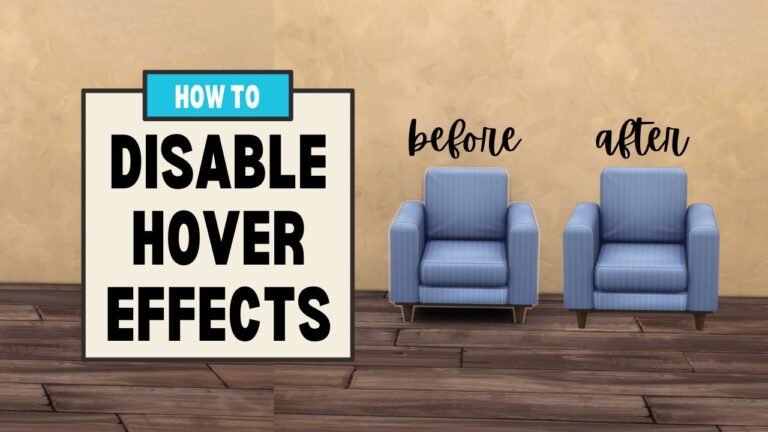 This image has a set of boxes with text that says "how to disable hover effects" and beside that are two chairs with before and after written above them with the hover effects on one and off on the other.