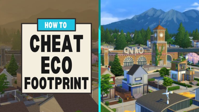 This image has a set of boxes on the left with the text "how to cheat eco footprint" and behind the boxes is images of a green and industrial world