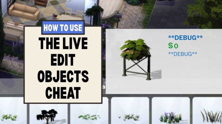 This image has a set of boxes on the left side with text that says "how to use the live edit objects cheat" and on the right side is a fence with flowers on top with DEBUG written