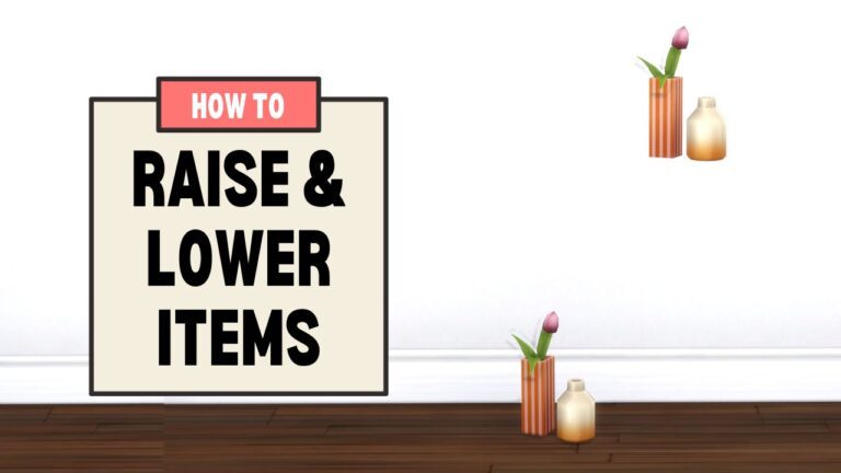 This image has a set of boxes on the left side with text that says "how to raise & lower items" and beside that is a set of flower vases on the floor and another floating