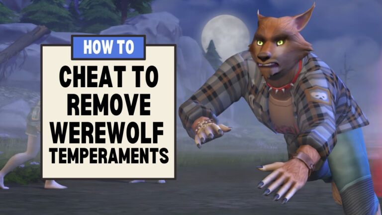 This image has a set of boxes on the left side with text that says "how to cheat to remove werewolf temperaments" and on the side is a werewolf running on all fours.