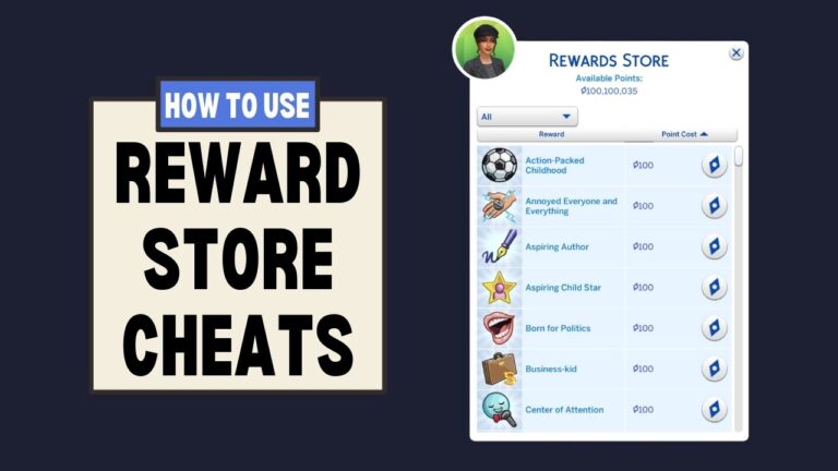 This image has a set of boxes on the left side with text that says "how to use reward store cheats" and beside that is a screenshot of the reward store.