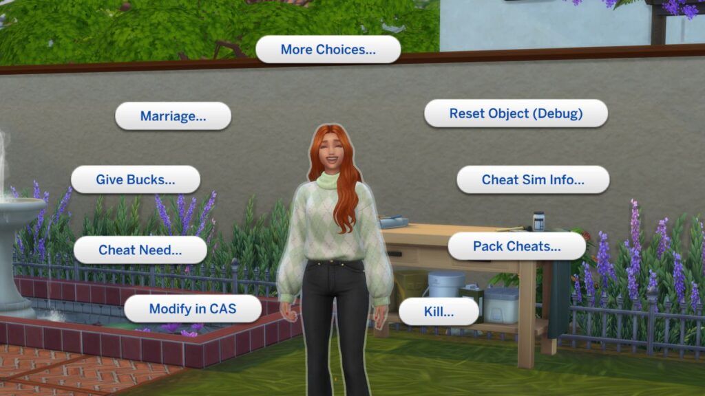 A screenshot from The Sims 4 showing shift click cheats on a sim