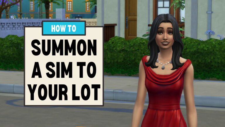 This image has a bunch of boxes on the left side with text that says "how to summon a sim to your lot" and beside that is bella goth