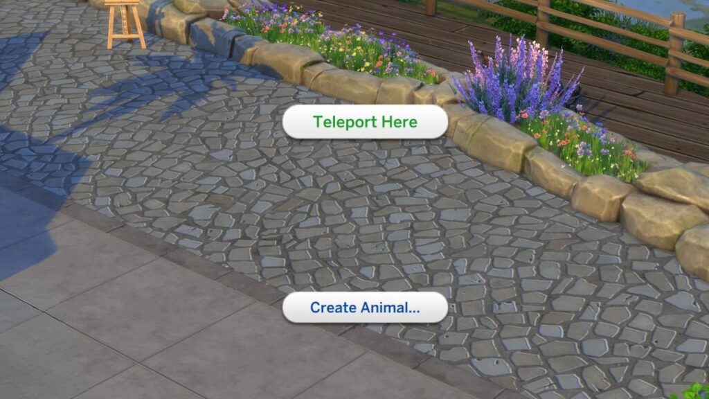 A screenshot from The Sims 4 showing how to teleport to a specific location