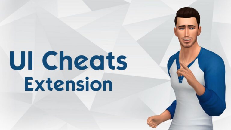 This image says "UI Cheats Extension" and has a sim in a blue shirt beside that
