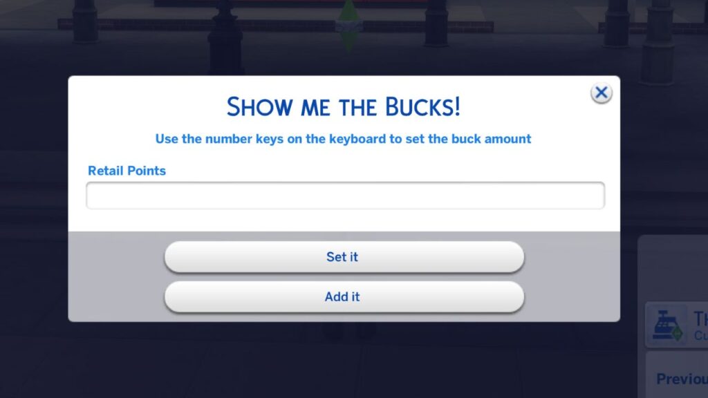 A screenshot from The Sims 4 showing how to get retail points 