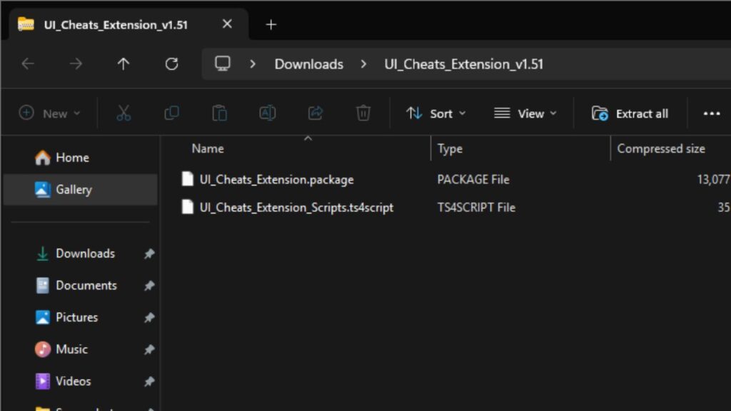 A screenshot from The Sims 4 showing the ui cheats packages 